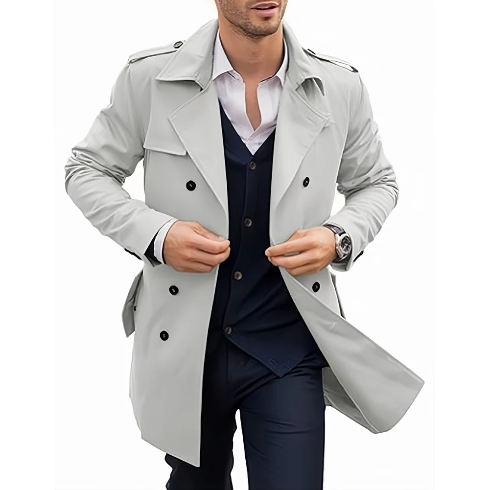 Autumn Winter Coat Double-Breasted Long Jacket For Outdoor Activities Lightweight Material Long Sleeve Polyester Fabric