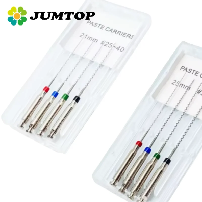JUMTOP 4Pcs/Box Dental Rotary Paste Carriers Spiral Filler Lentulo Assorted Engine Filling Paste 21/25mm 25-40#