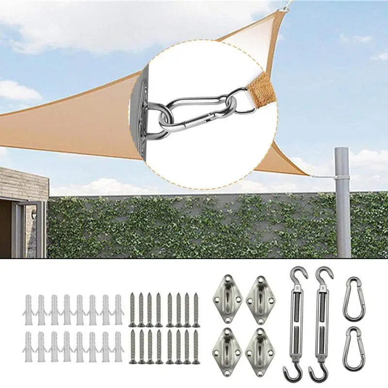 Shade Sail Hardware Kit 24 Pcs 304 Grade Stainless  Sun Shade Sail Installation Set for Triangle Rectangle Square Sun Shade Sail