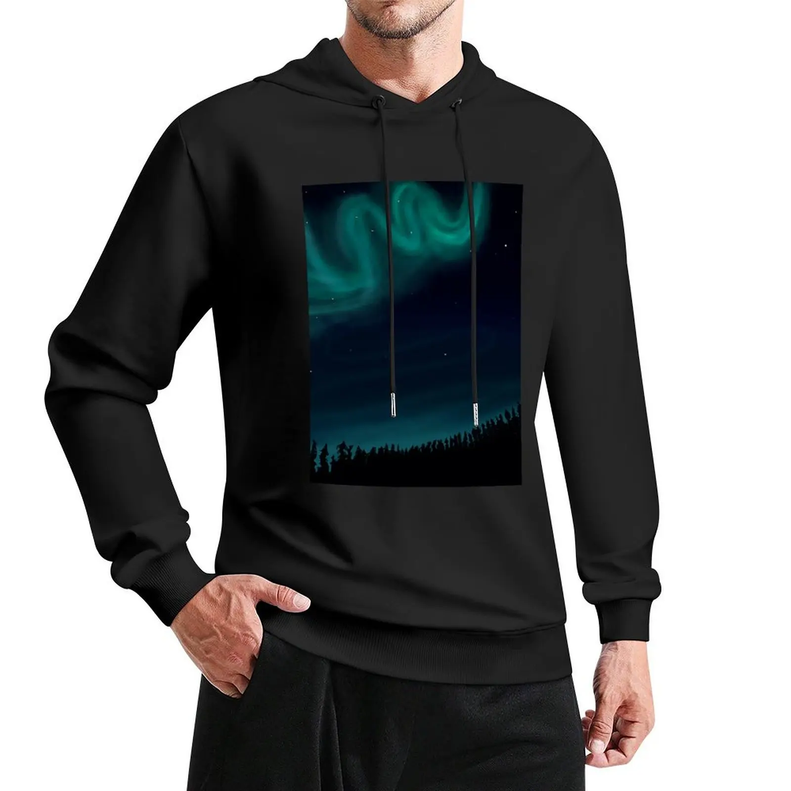 

Northern lights in the forest Pullover Hoodie men's sweat-shirt autumn clothes hoodie oversize