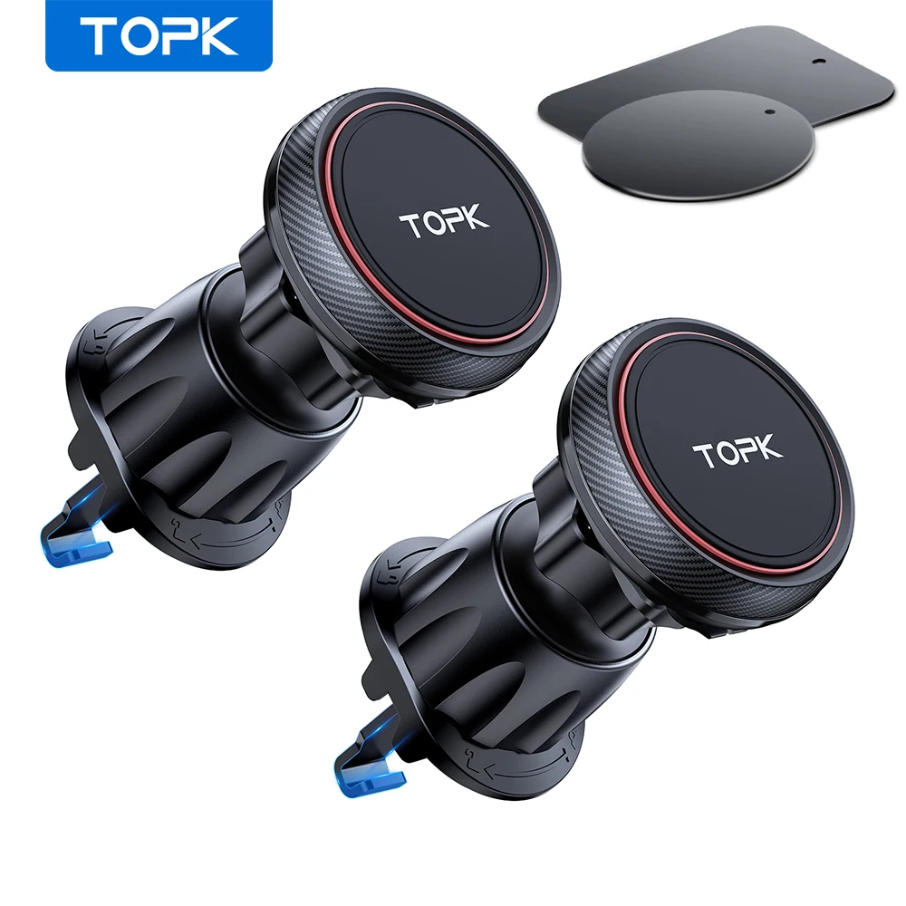 TOPK Magnet Car Phone Holder Mount [2 Pack],Cell Mobile Support Mount GPS Bracket in Car For iPhone 14 13 12 Samsung Xiaomi