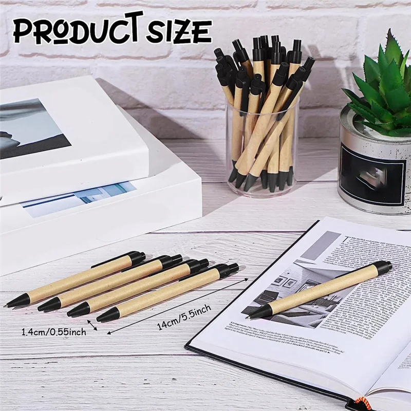 

AT16 200Pack Black Ballpoint Pens Medium Point Retractable Pens EcoFriendly Pens Recycled Kraft Paper Pens Bulk Office School