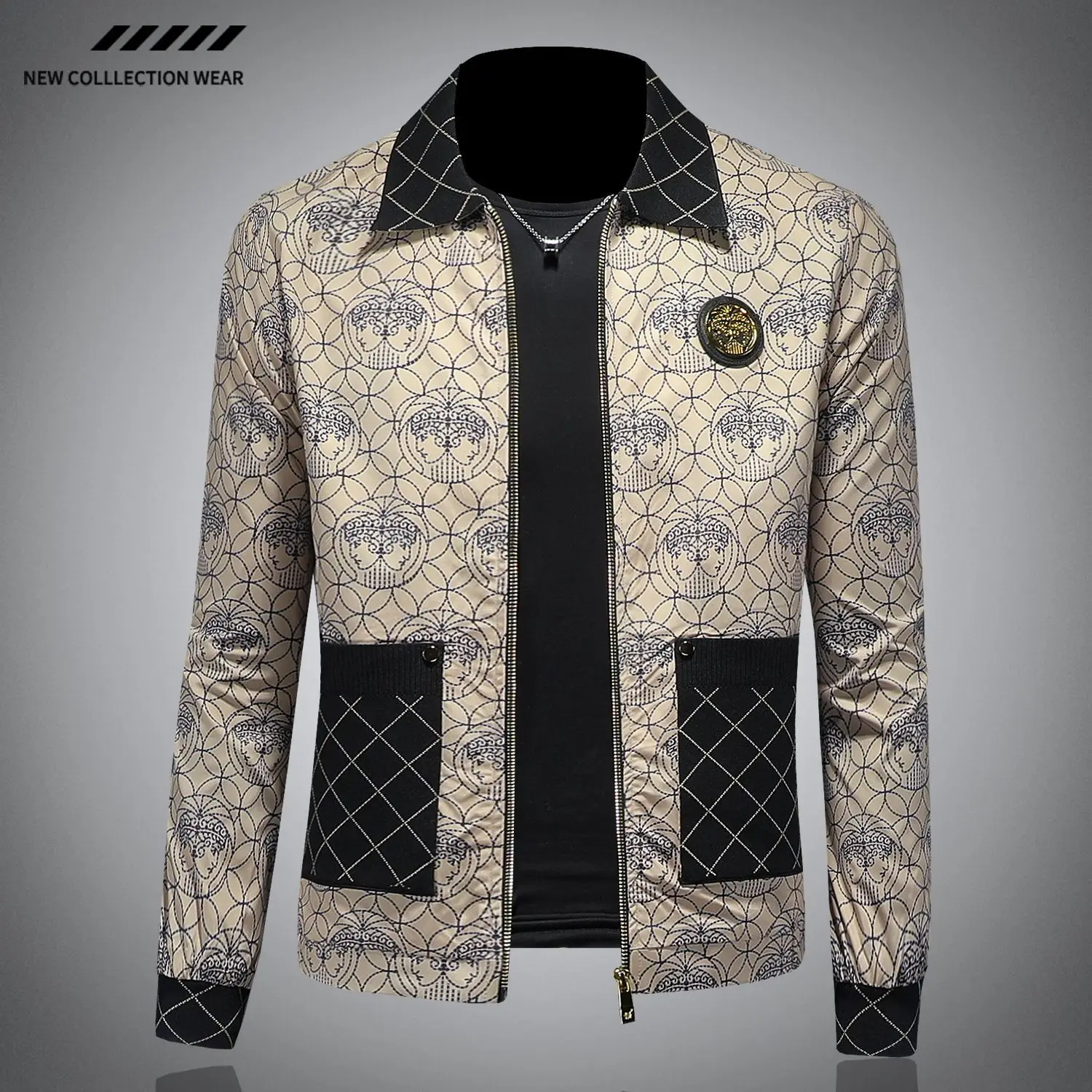 

Мужская легкая роскошная повседневная куртка, мужская весенне-осенняя новая куртка, тонкая модная куртка с красивым принтом на лацканах