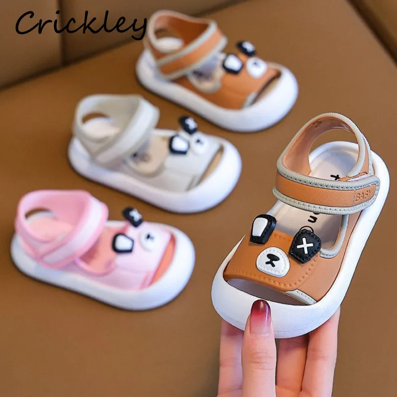 

Summer Cartoon Bear Children Sandals PVC Hook Loop Sandals For Baby Boys Girls Waterproof Closed Toe Soft Kids Beach Shoes