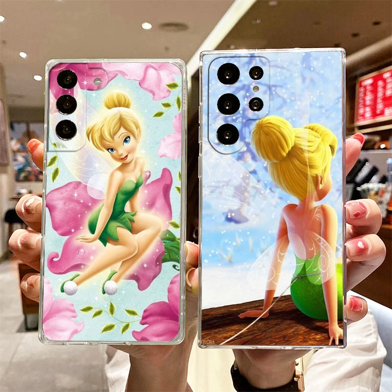 Disney Tinker Bell Transparent Phone Case For Samsung S23 S22 S21 S20 FE Ultra Pro Lite S10 S10E S9 S8 Plus 5G Cover