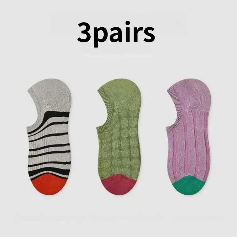 

He Ye 3 pairs of summer sports breathable anti-slip thin gray low-cut invisible boat socks