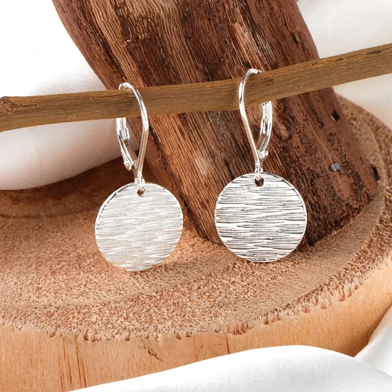 Silver Plated Disc Dangle Earrings for Women Circle Coin Geometric Flat Hammered  Hypoallergenic Leverback Drop Earring Jewelry