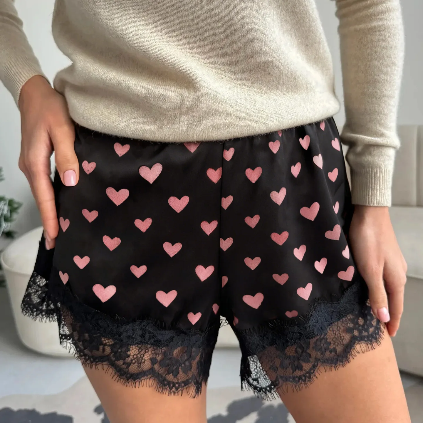 

New Shorts Love Print Sexy Lace Shorts for Women