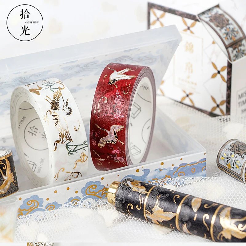 Gold Foil DIY Craft Glitter Paper Adhesive Stickers Chinese Pattern Washi Tape 15mm X 5m