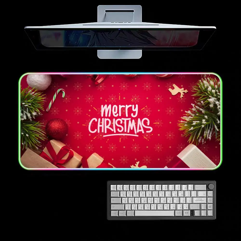 Merry-christmas Mouse Pad RGB Gaming Mouse Pad Desk Mat HD Gamer Large LED Light XXL MousePads