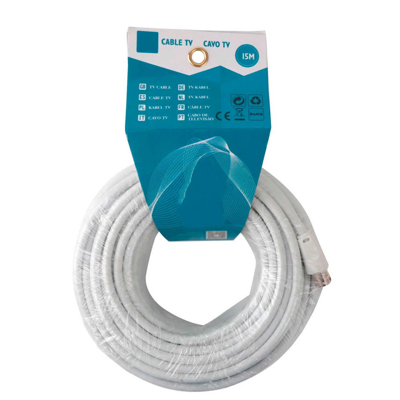 15 meters White tv Cable with male and female outputs. Blan color tv antenna connection coaxial Cable