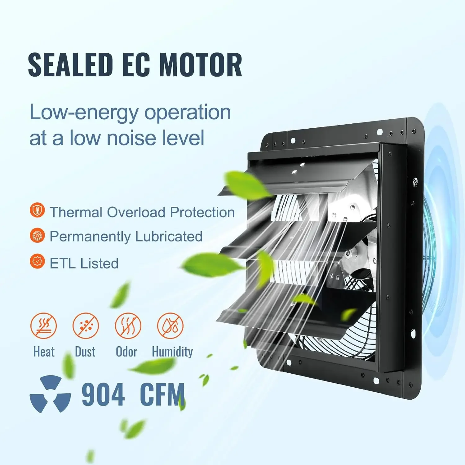 Extractor de aire de 12 pulgadas con controlador de temperatura y humedad, 940 CFM, 10 velocidades ajustables, listado en ETL, negro