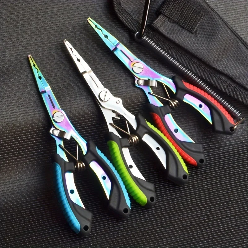 Portable Fishing Path Pliers Coated with Colored Titanium Multifunctional Fishing Pliers Gripper Stainless Steel Hook Cutter