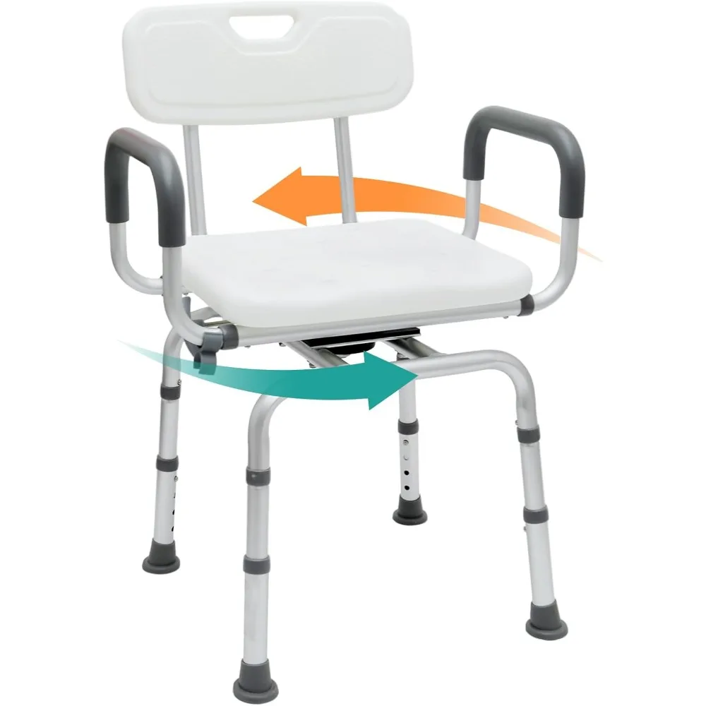 360 Degree Shower Chair Swivel,Portable Seat with Armrests and Back, Adjustable Height Seat for Bathtub (White1)