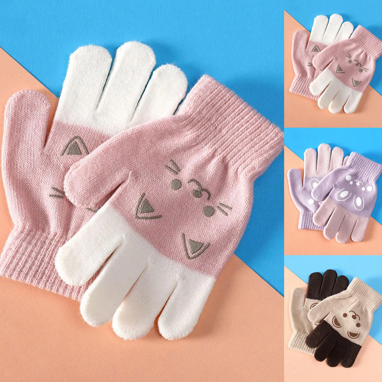 

Kids' Cartoon Animal Knitted Gloves Boys Girls Children Full Fingers Stretchy Warm Mittens For Kids Soccer Cold Weather Gloves