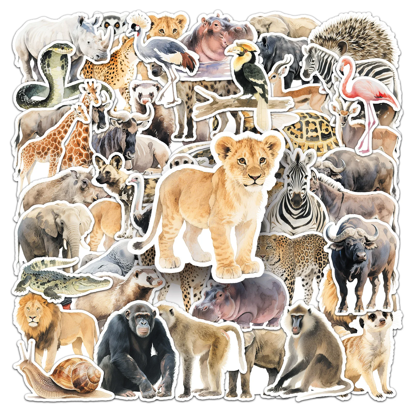 

50Pcs African Animal cheetah Lion Cartoon Cute Waterproof Sticker Skateboarding Retro home decal Sticker