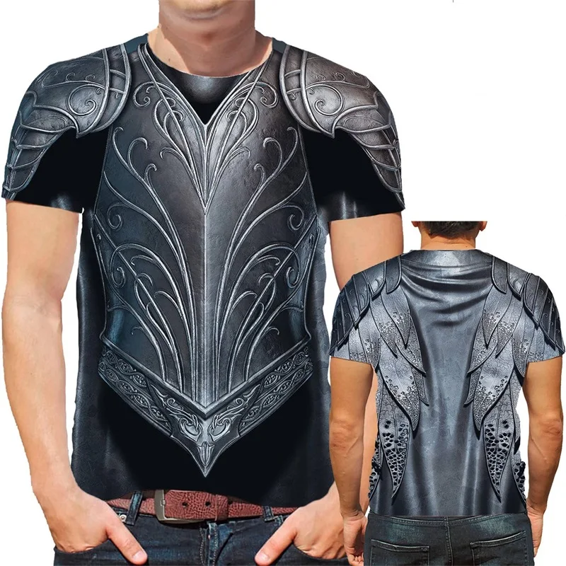 Medieval Novelty Knight Armor T-Shirt For Men 3D Printed Short Sleeve Vintage Graphic Tee Shirts Streetwear Ropa Hombre