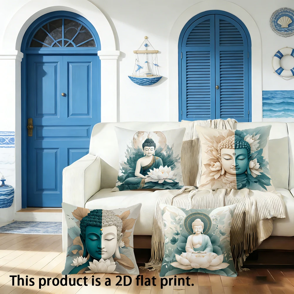 1pc  Buddha Lotus Print Decorative Throw Pillow Covers, Spiritual Zen Home Cushion Cases for Yoga Studio Living Room