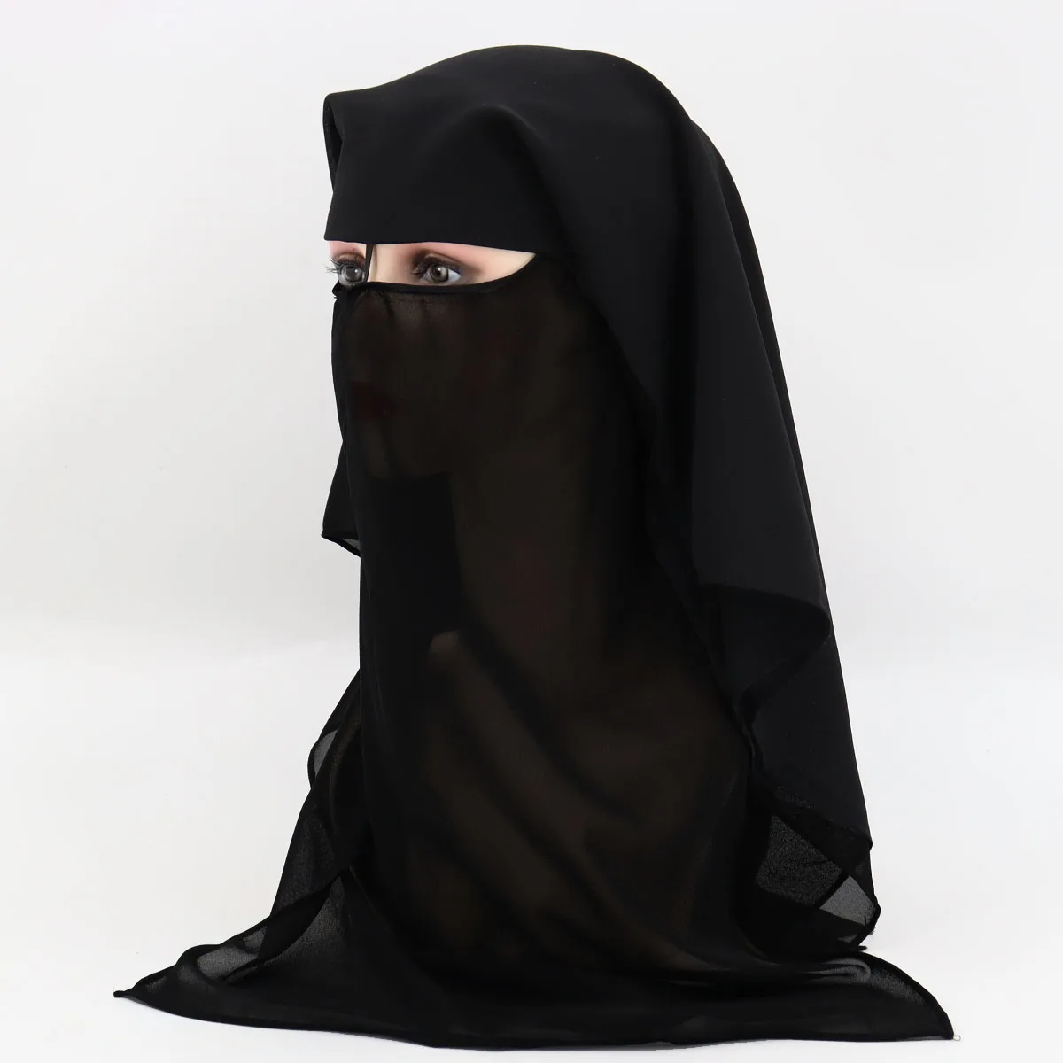 Tie back Face Mask Three Layers Chiffon Niqab Full Cover Muslim Hijab Scarf Headscarf Turban Cap Bonnet