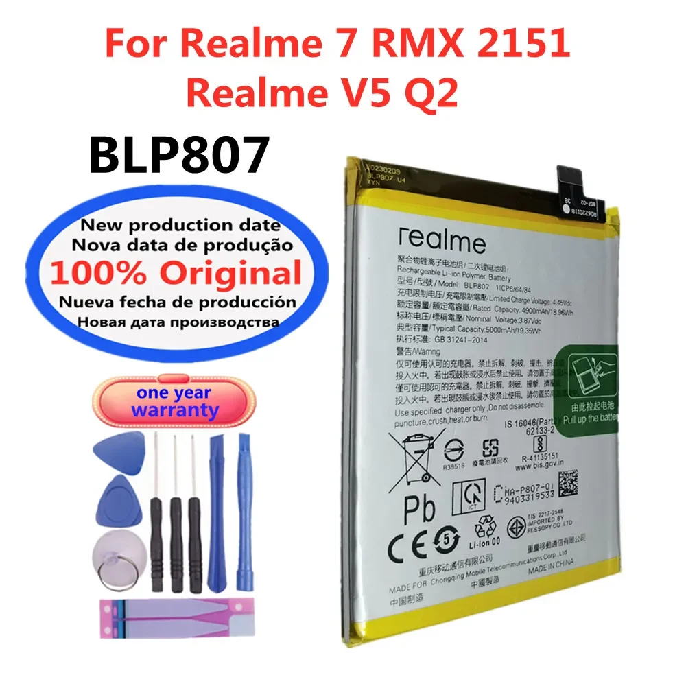 5000mAh New Original Battery BLP807 For OPPO Realme V5 Q2 / Realme 7 RMX2117 RMX2111 RMX2112 Phone Battery Batteries