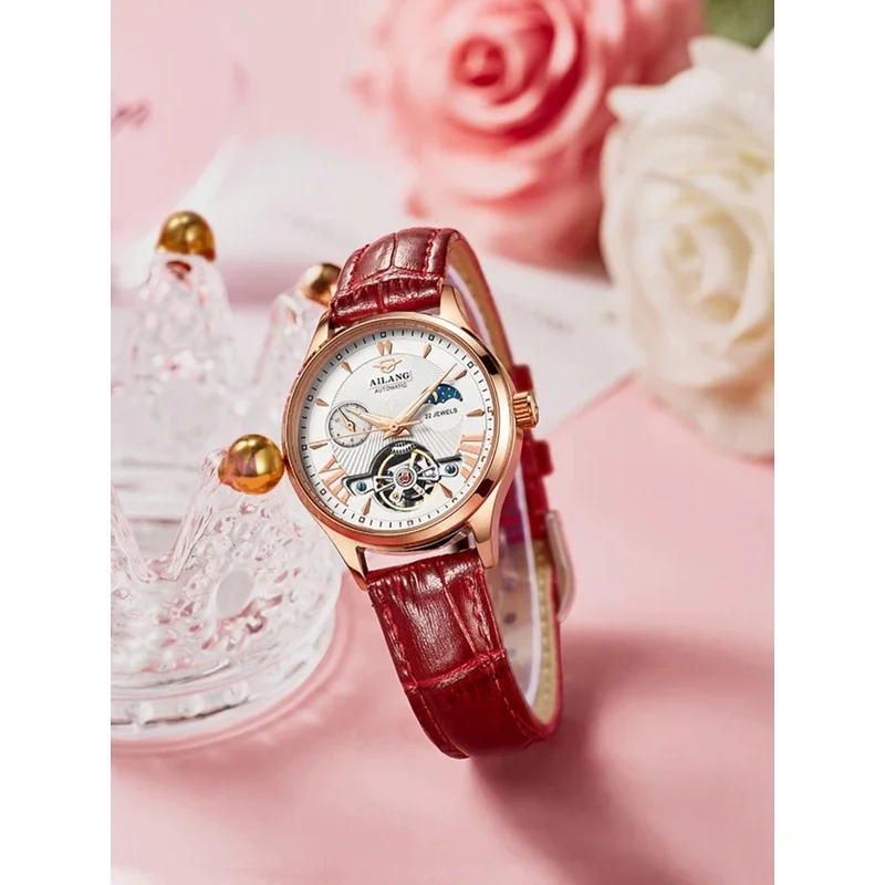 AILANG Brand Automatic Mechanical Women's Watch Luxury Waterproof Ladies Skeleton Tourbillon Wristwatches Relogio Feminino