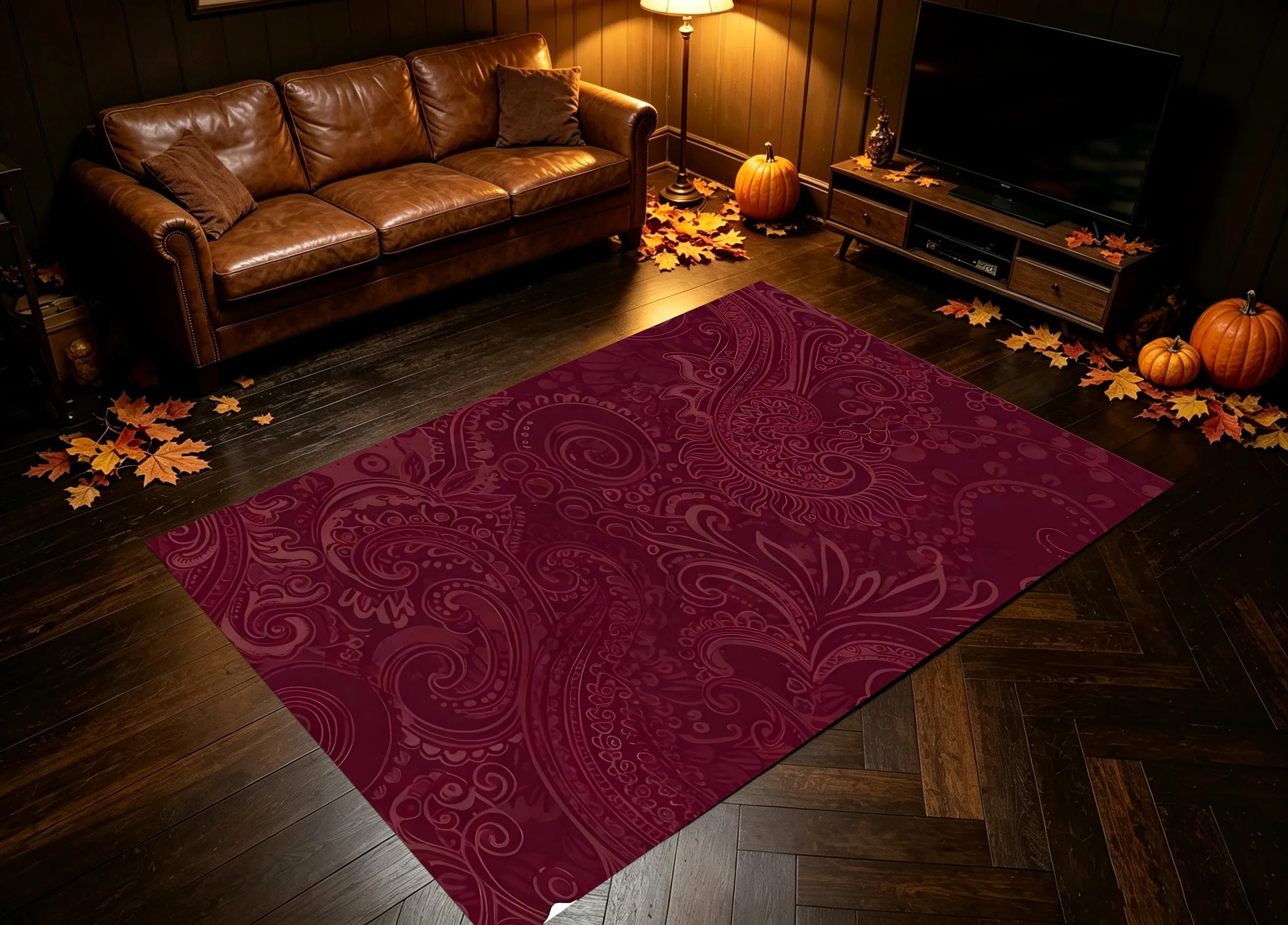 Burgundy Paisley Pattern Vintage-Style Luxury Christmas and New Year Rug, Suitable for Living Room, Bedroom, and Bedside, Creating a Warm and Inviting Autumn/Winter Atmosphere