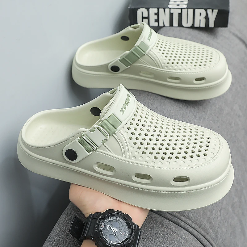 

HKDQ мужские сандалии на толстой подошве, большой размер 45, летние шлепанцы на платформе из ЭВА, удобная повседневная обувь на плоской подошве, модные легкие тапочки