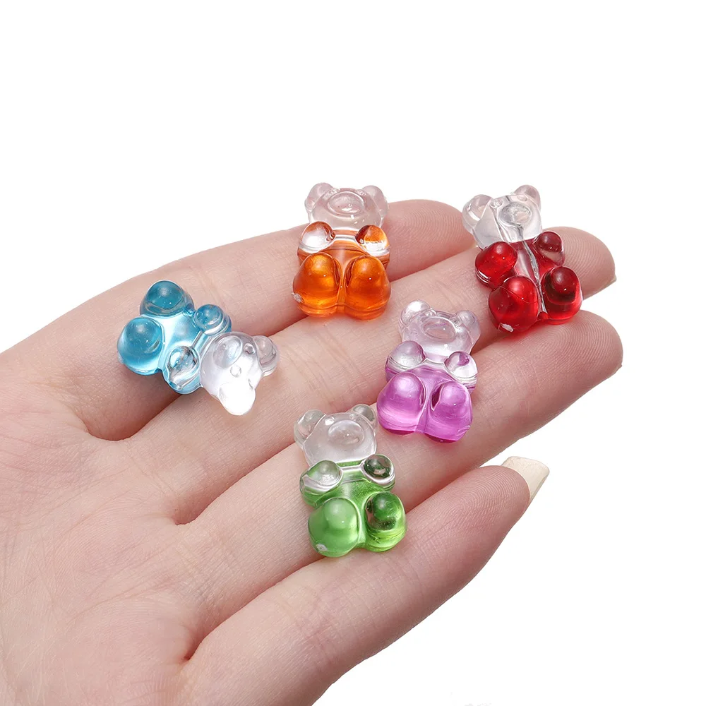 5PCS Multicolor Gradient Two Color Acrylic Bear DIY Necklace Hair Accessories Keychain Pendant Material Accessories Wholesale