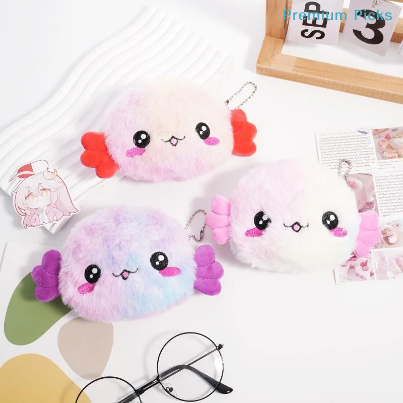portableCartoon Salamander Coin Purse Axolotl Wallet Plush Mini Animal Bag Soft Holder for Kids Girls Pocket Change Bag