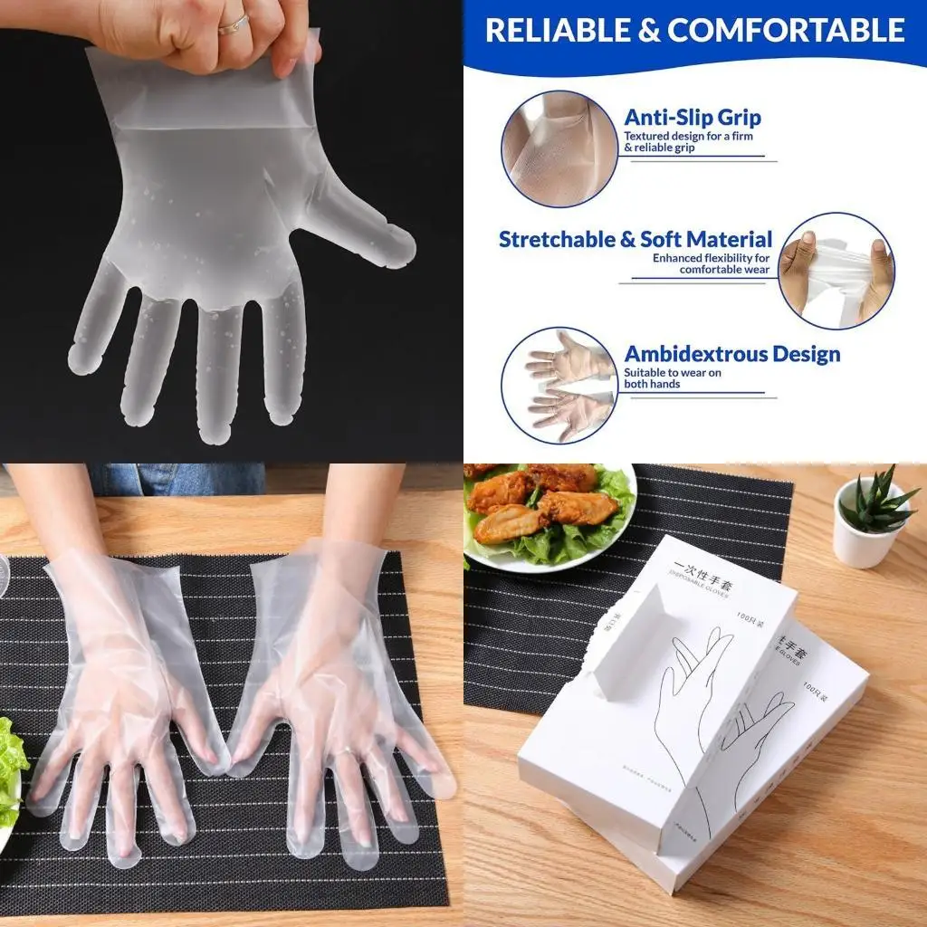 

J78F 100 Pcs Clear Work Gloves Plastic Safe Disposable Gloves Protective Gloves