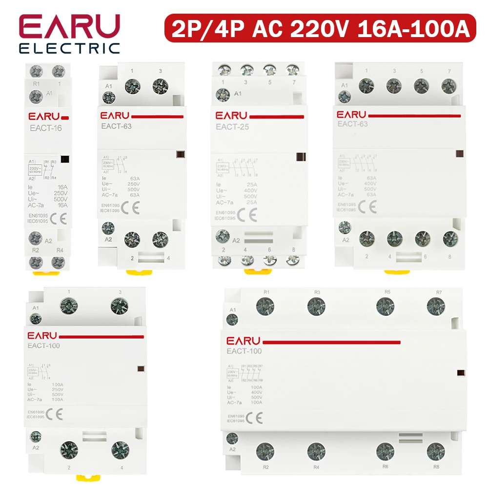 2P 4P 16A 20A 25A 32A 50A 40A 63A 100A AC 220V Din Rail Household Modular AC Contactor Switch Controller DIY Smart Home Hotel