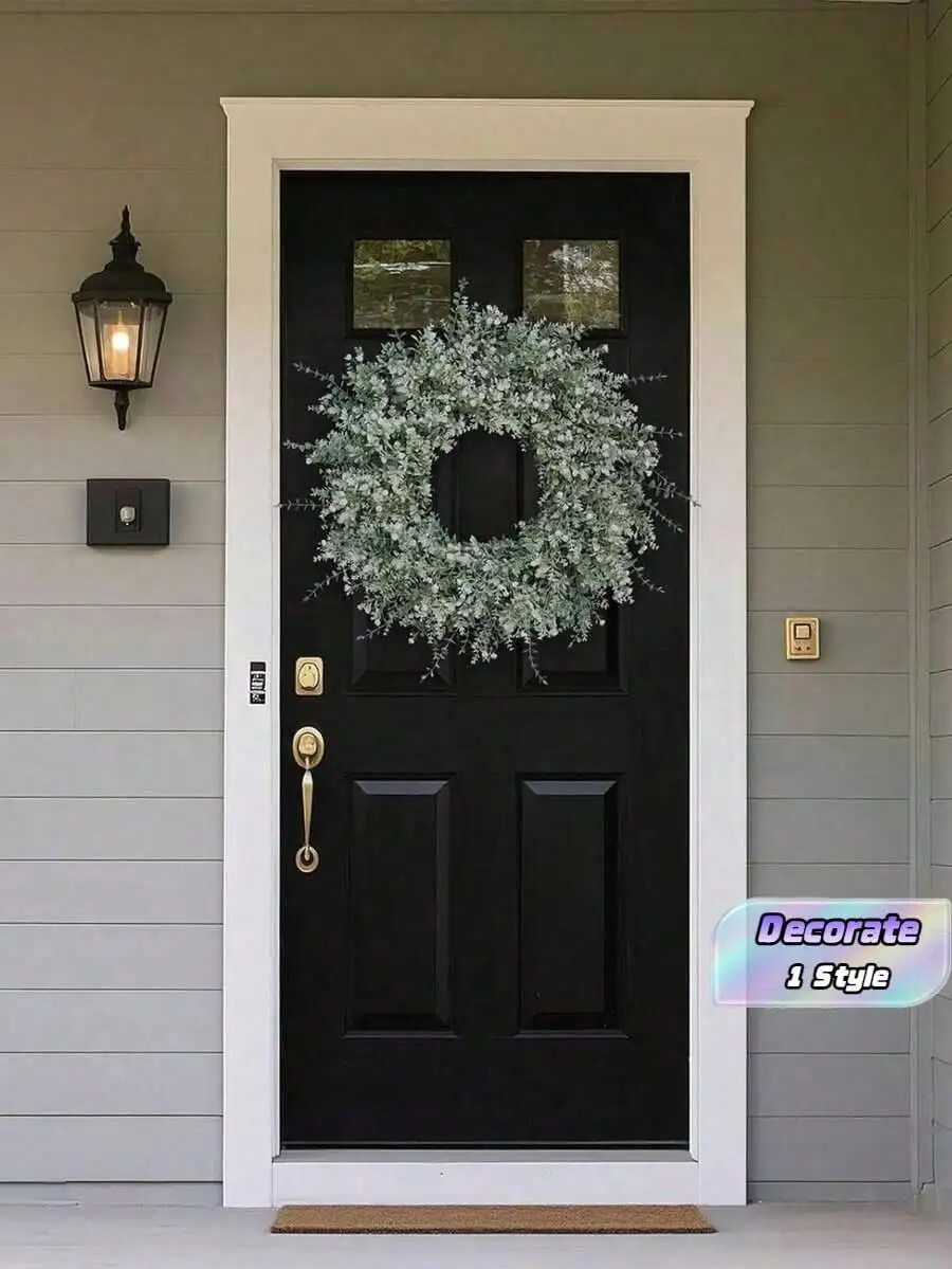 1pc Eucalyptus Wreath Artificial Flower Wreath With Lavender And Baby'S Breath Farmhouse Decor For Front Door Porch All Seasons