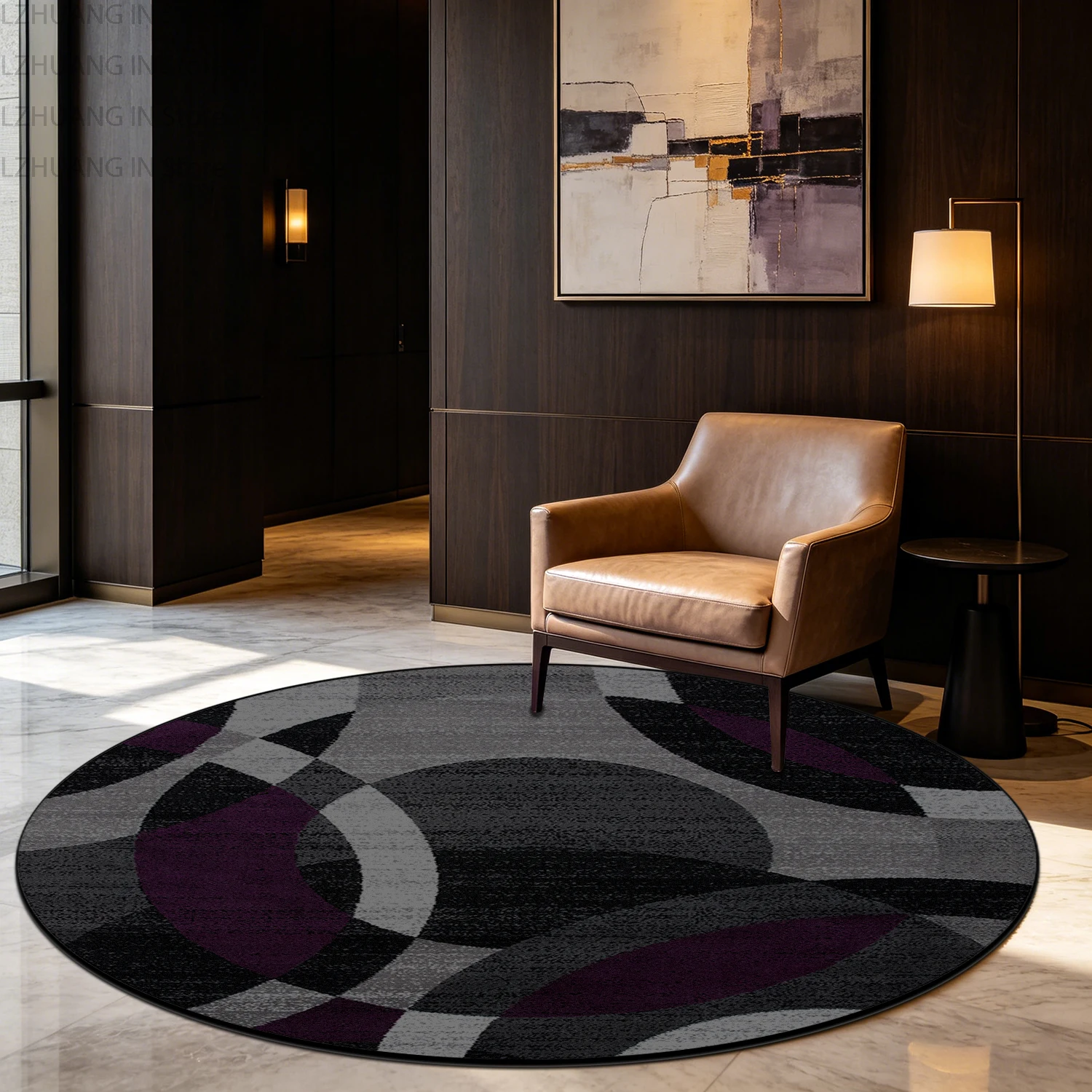 Modern Abstract Geometric Style Round Carpet Decoration Bedroom Lounge Washable Soft Rug Antiskid Short Velvet Big Size Foot Mat