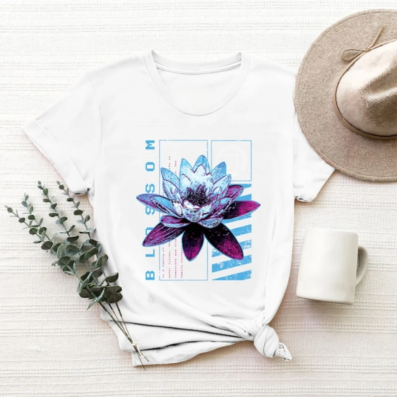 Lotus Blossom T-shirt Meditation T-shirt Zen Yoga Gift Yoga Clothing Metallic Yoga Lotus Blossom Cute Gift for Women Cotton Tees