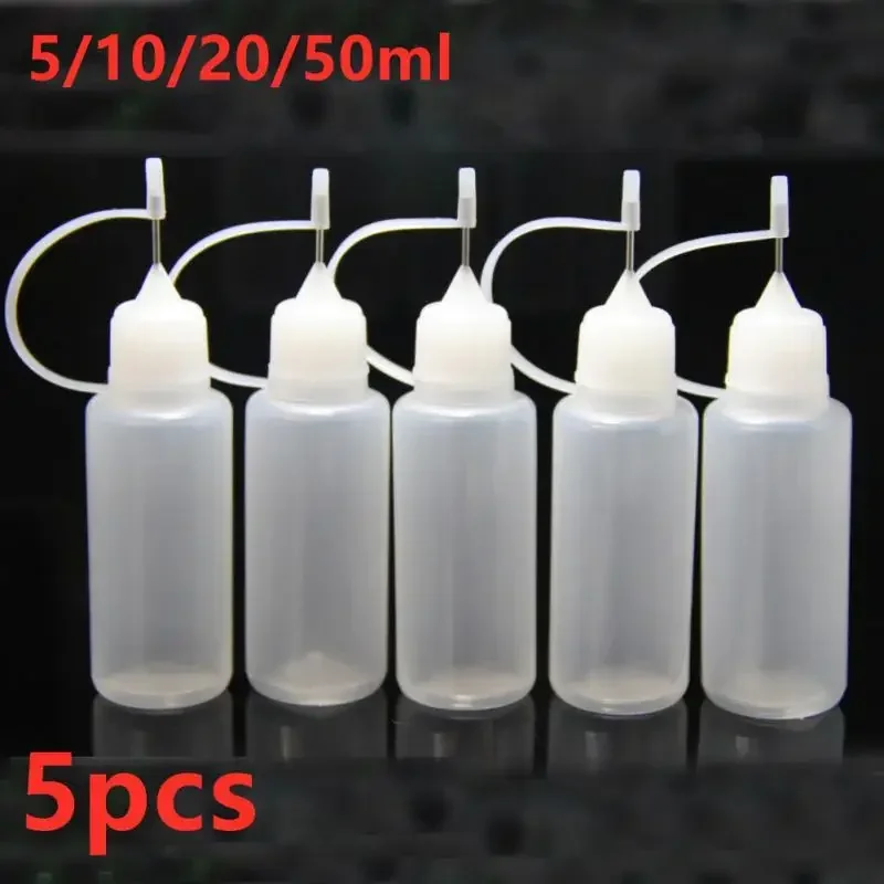 5pcs 5ml 10ml 20ml 50ml PE Plastic Squeezable Tip Applicator Bottle Refillable Dropper With Needle Tip Caps For Glue