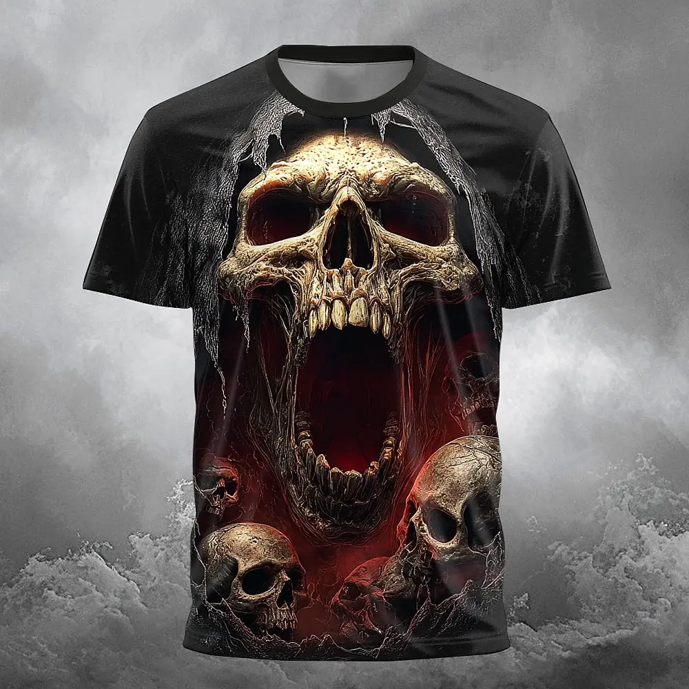 Men's Skull Graphic T-Shirt Novelty 3D Grim Reaper Print Short Sleeve T Shirt Street Personality Party Daily Top Summer Clothing