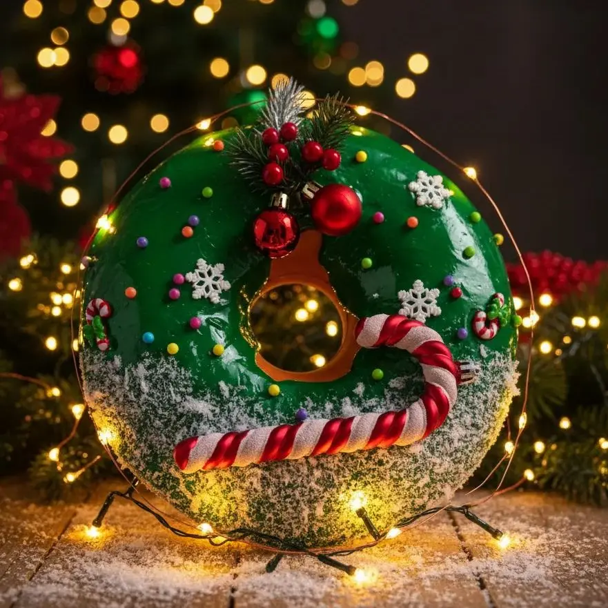 

Jumbo 10 Inch Fake Donut Decor, Giant Realistic Christmas Wall Hanging for Festive Party, Home Decor, Photo Booth Props & Gift