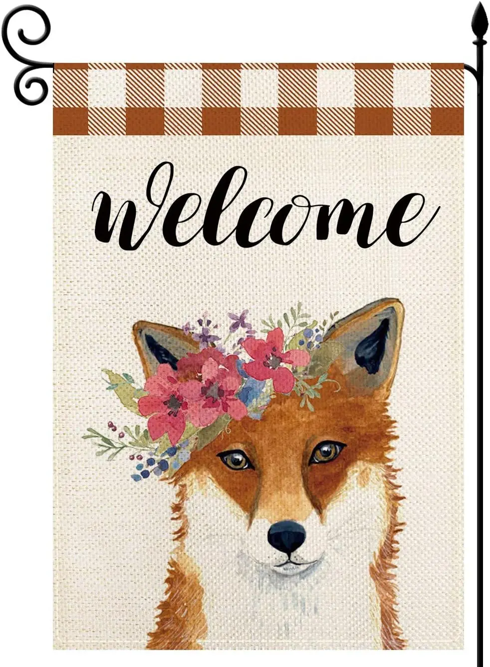 Welcome Cute Garden Flag Double Sided Vertical, Autumn Halloween Buffalo Check Plaid Burlap Seasonal Yard Signs Outdoor Decor 12