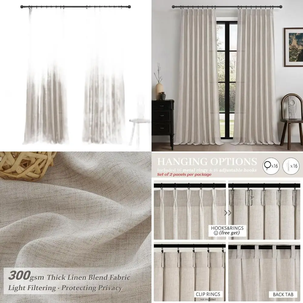 

90 Taupe Linen Pinch Pleat Drapes, 2-Panel Set for Living Room, Light Filtering, 40x90, Greyish Brown Privacy Curtains