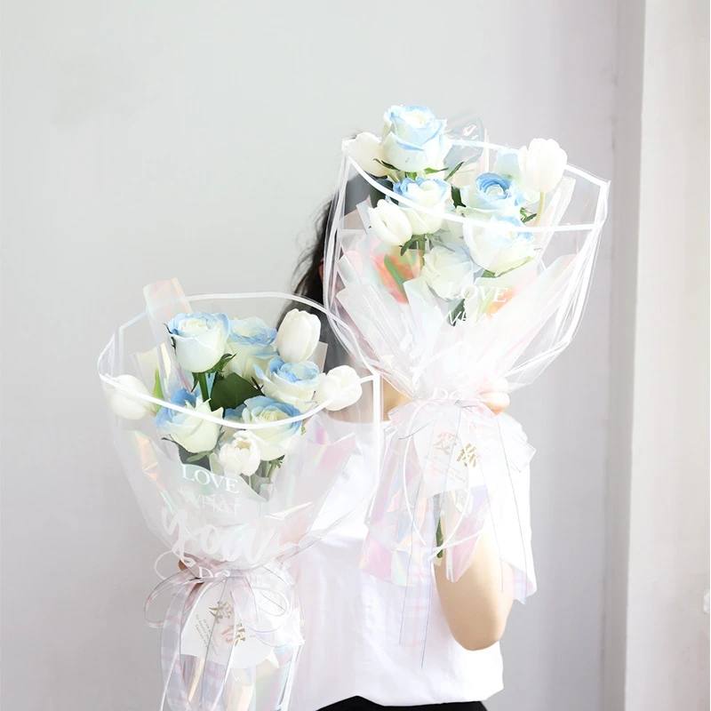 Love Transparent Rose Packaging Bags Flower Bouquet Plastic Bag Bouquet Wrapping Paper One Straight Bag Flower Packaging 2023