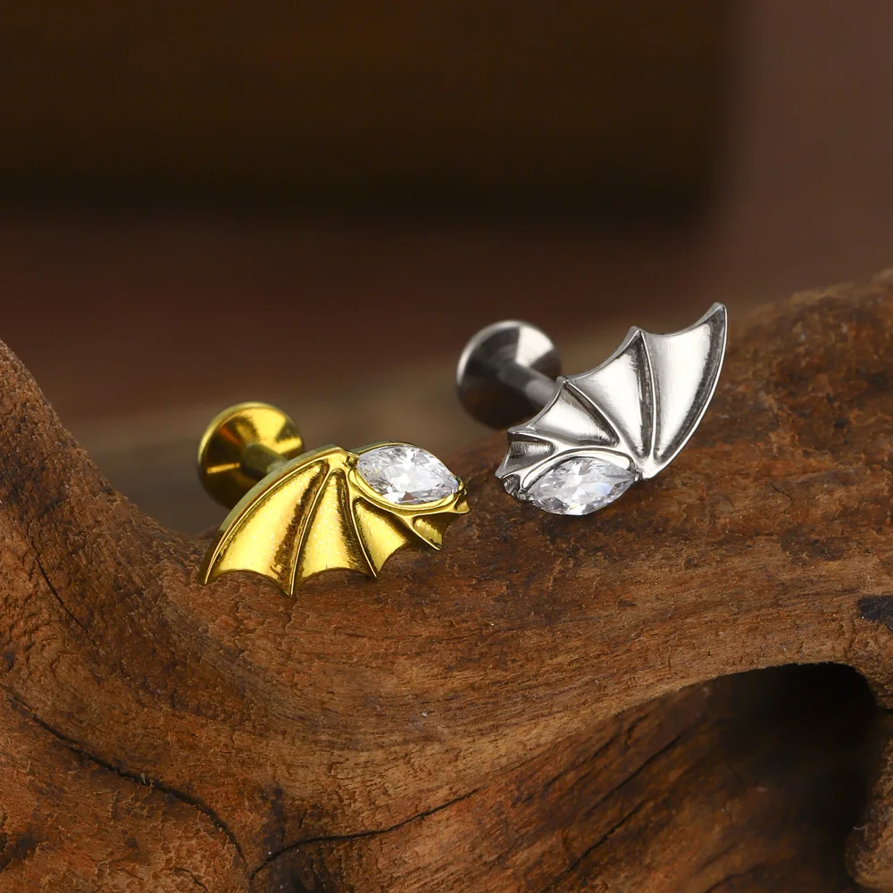ASTM F136 TItanium Anodizing Piercing Nose Stud earrings 16G Internal Thread Labret wing CZ Piercing Body Jewelry
