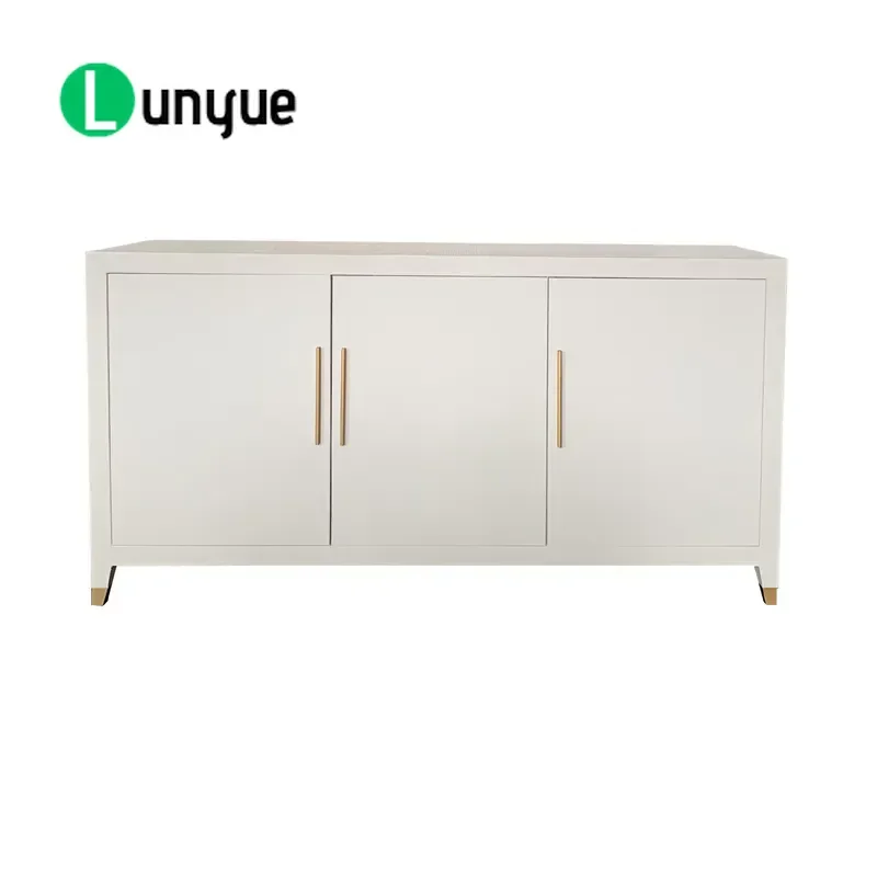 Modern White Grass Cloth 3 Door Sideboard Living Room Accent Cabinet Storage Furniture Contemporary Design Home Decor