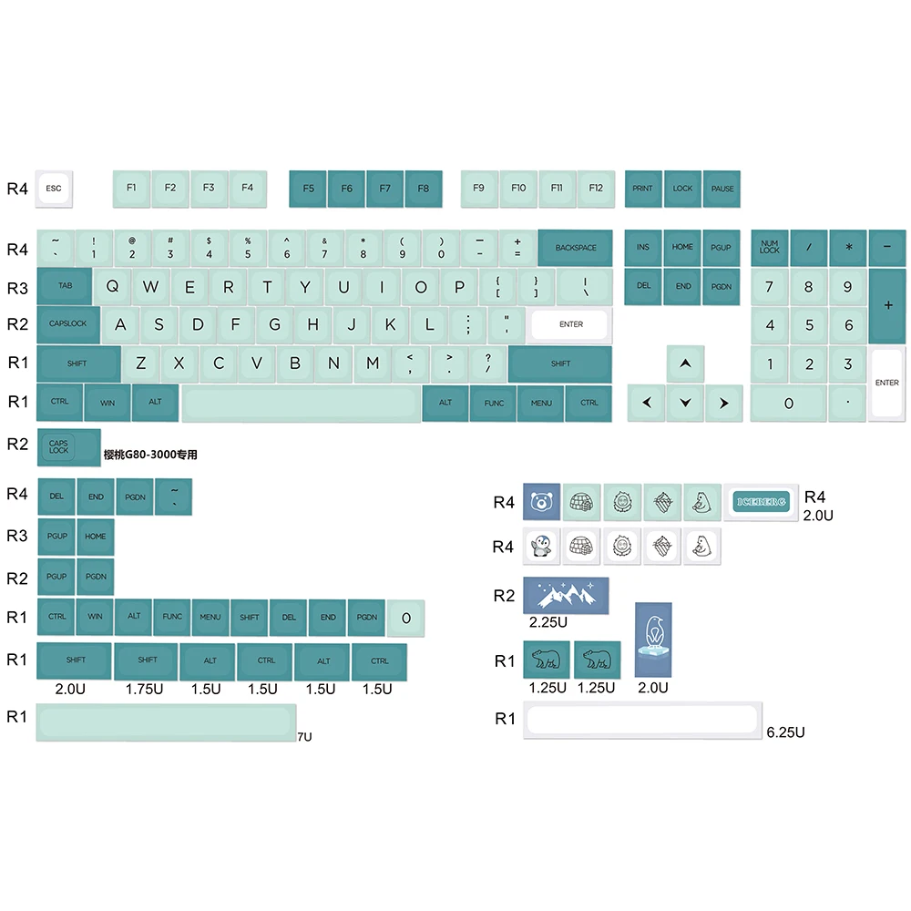 

146 Keys Iceberg PBT Keycaps MDA Height Sublimation Keycap For 61 64 68 74 78 84 96 980 104 108 Mechanical Keyboard IKBC FILCO