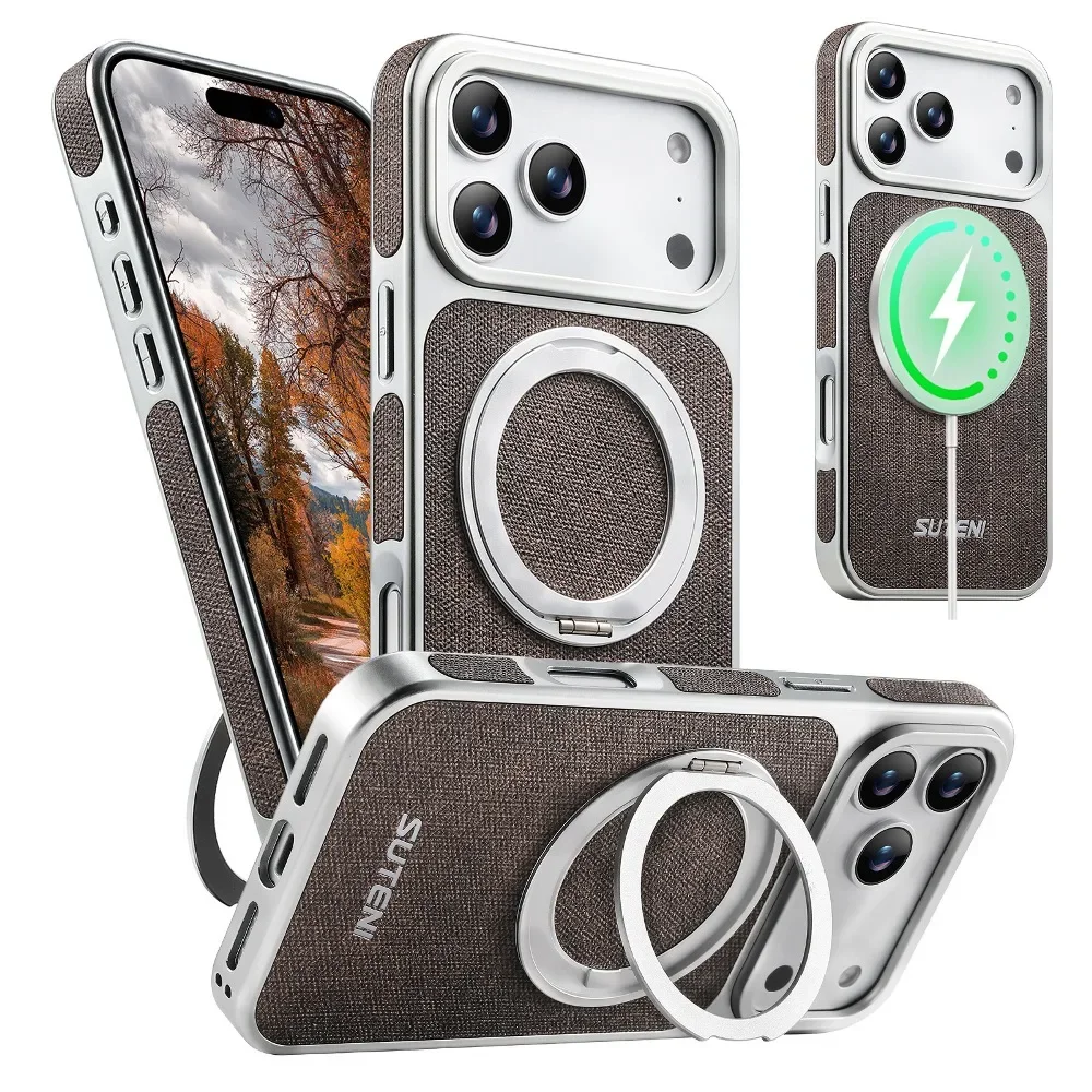 

Back 360° Rotating Stand Solid Color Leather Phone Case for iPhone 13 14 15 16 17 Pro Max with Support Magnetic Charging