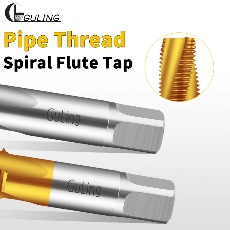 

GULING HSSE-35 JIS Стандартная труба с накидкой TIN Спиральный рифленый метчик PT RC 1/16 1/8 1/4 3/8 1/2 3/4 Машинные метчики с резьбой