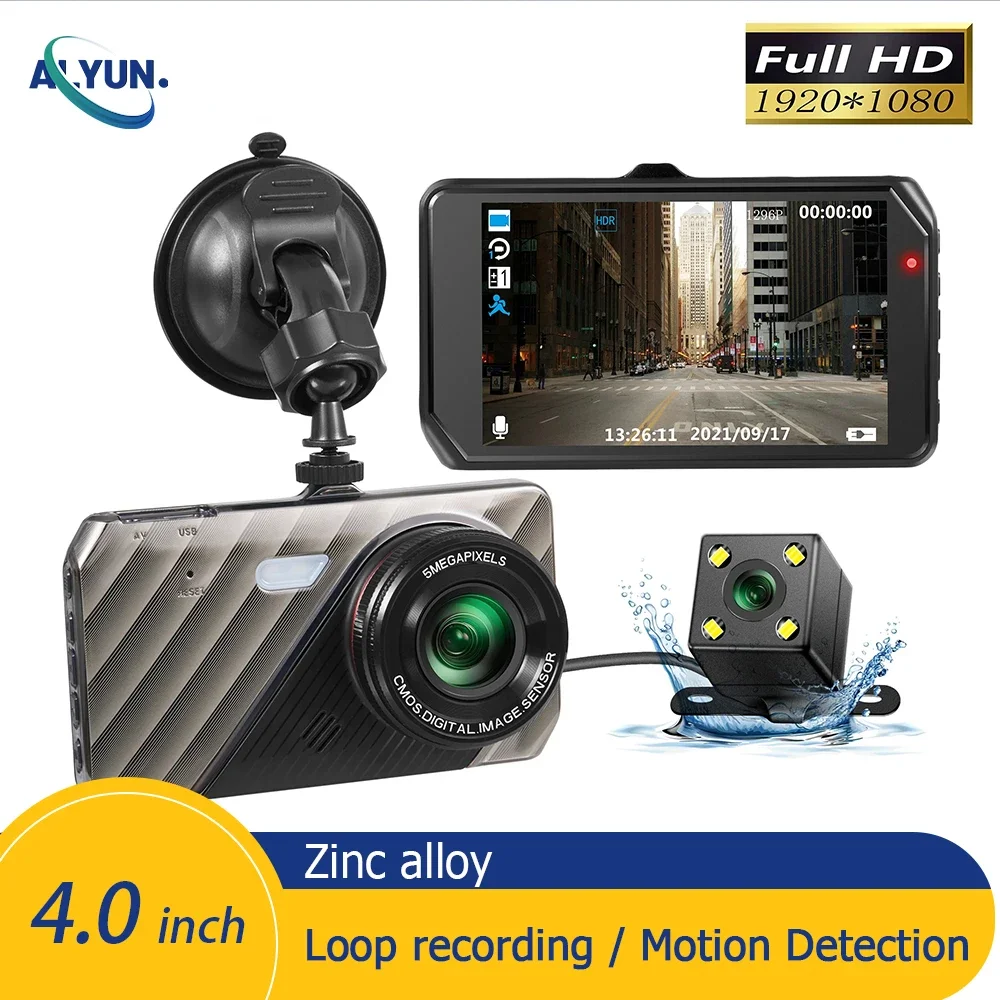 

Dash Cam Car DVR Dual Lens HD 1080P 4inches Front Rear View Wide Angle Night Vision Black Box Car Accessories