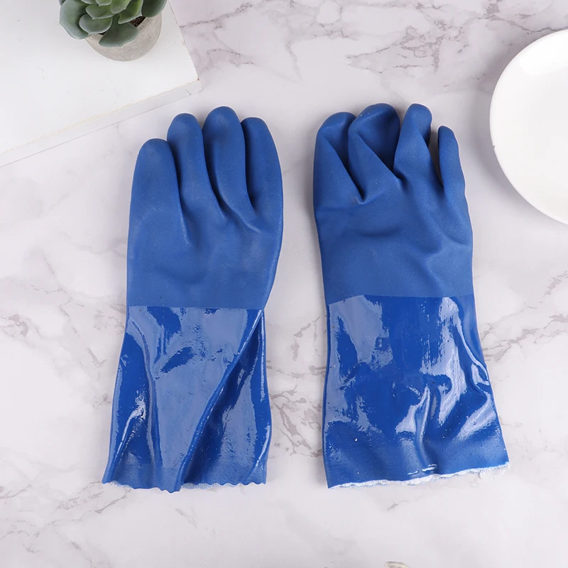 Guantes resistentes al aceite para hombre y mujer, manoplas protectoras industriales de algodón con revestimiento azul, ácido alcalino, productos químicos nocivos, 1 par