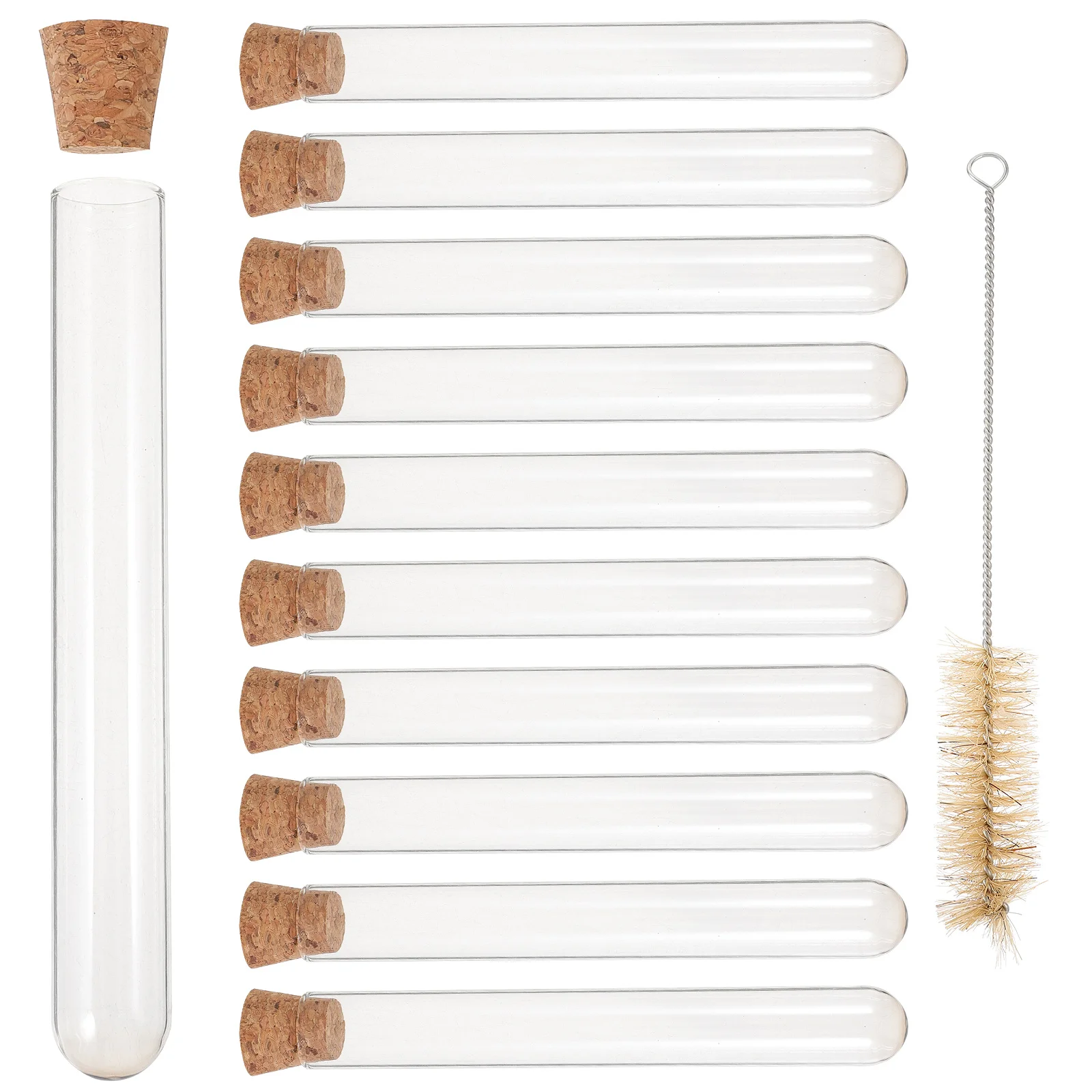 

10Pcs Glass Test Tubes Cork Stoppers Leak Proof Durable 20x150mm for Liquid Powder Sample Storage Travel Use