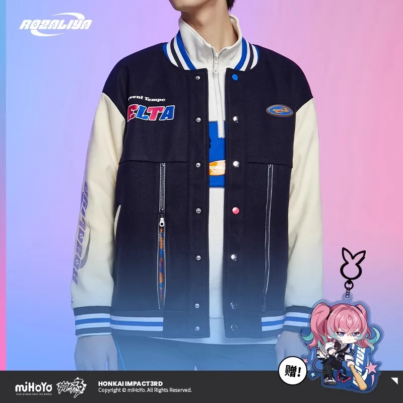 

Official Genuine Honkai Impact 3rd Frenzy Blues 8-BIT Frenzy Theme Baseball Shirt Jacket miHoYo Anime Peripheral Gift