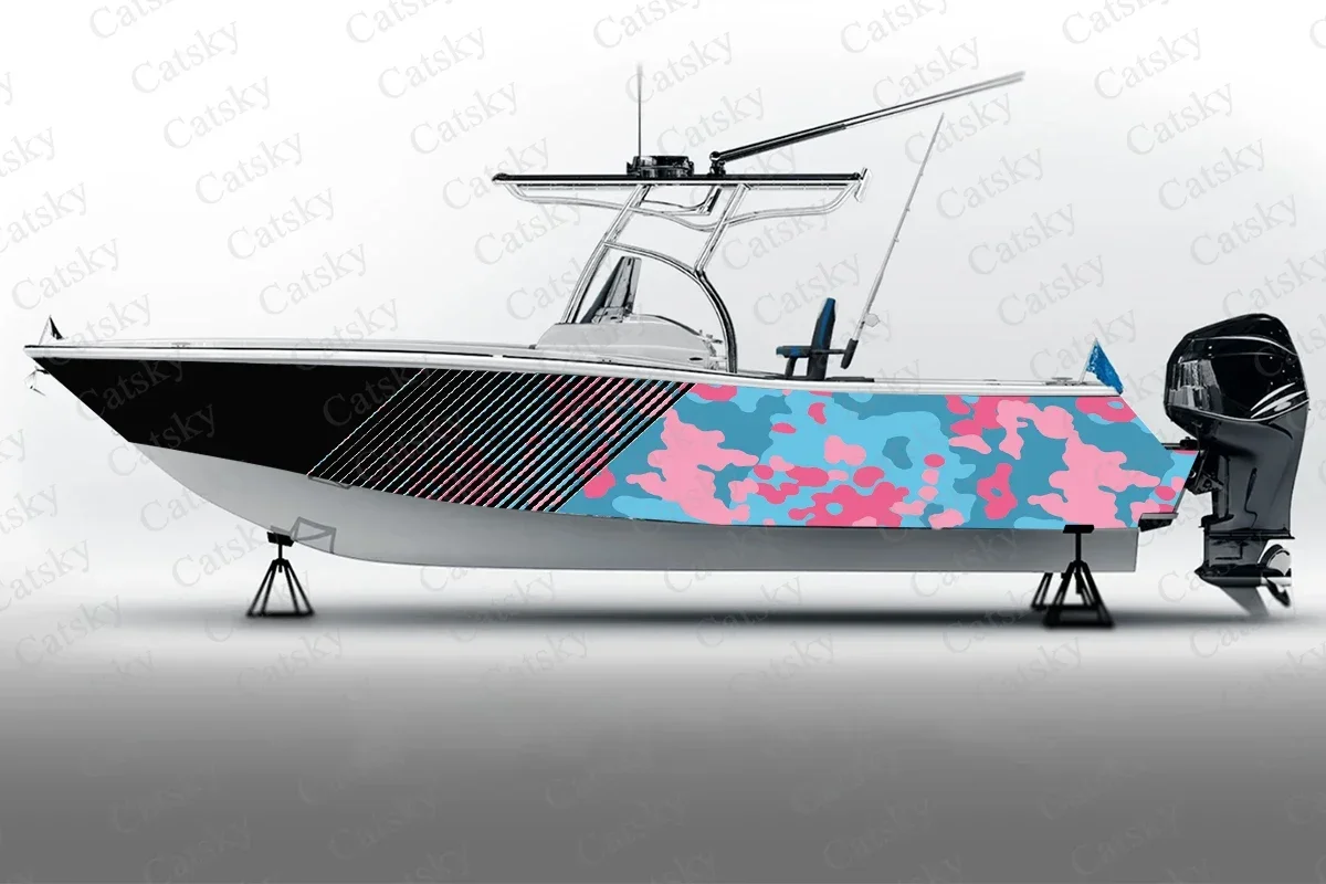 Color hexagonal camouflage honeycomb Boats Sticker Packaging Fish Boat Vinyl Waterproof Custom Marine Boat Decal boat wrap vinyl